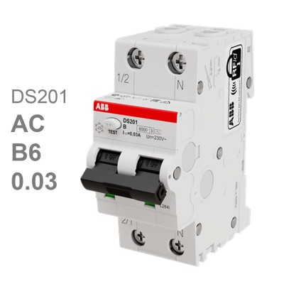 Дифавтомат ABB DS201 B6 AC30 (2П B 6A 30mA тип AC)