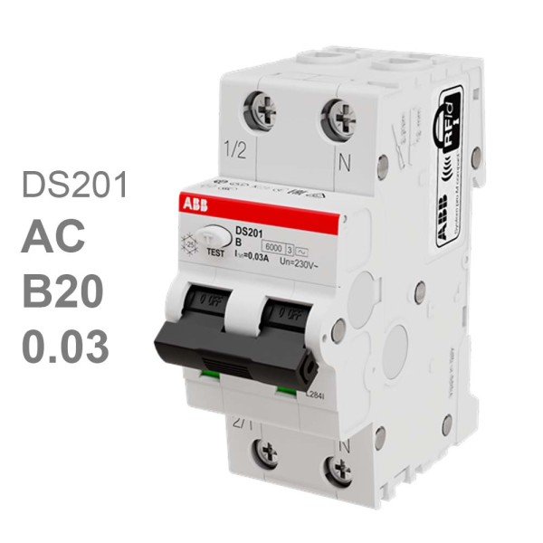 Дифавтомат ABB DS201 B20 AC30 (2П B 20A 30mA тип AC)