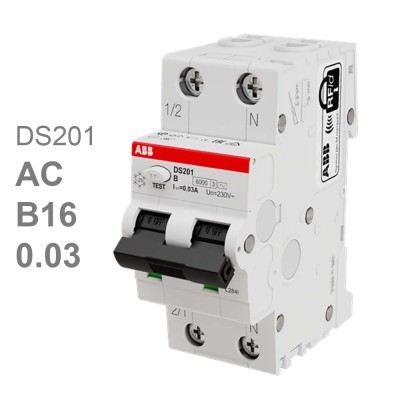 Дифавтомат ABB DS201 B16 AC30 (2П B 16A 30mA тип AC)