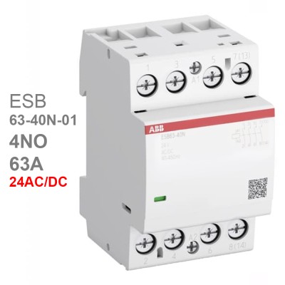 ABB Контактор ESB63-40N-01 модульный (63А АС-1, 4НО), катушка 24В AC/DC