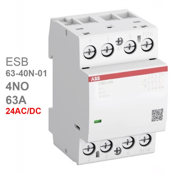 ABB Контактор ESB63-40N-01 модульный (63А АС-1, 4НО), катушка 24В AC/DC