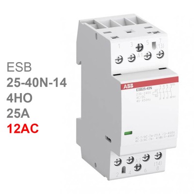 ABB Контактор ESB25-40N-14 модульный (25А АС-1, 4НО), катушка 12В AC/DC