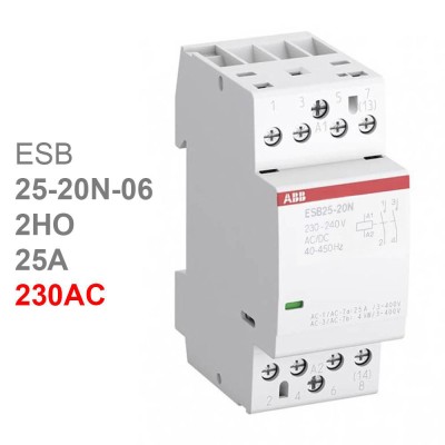 ABB Контактор ESB25-20N-06 модульный (25А АС-1, 2НО), катушка 230В AC/DC
