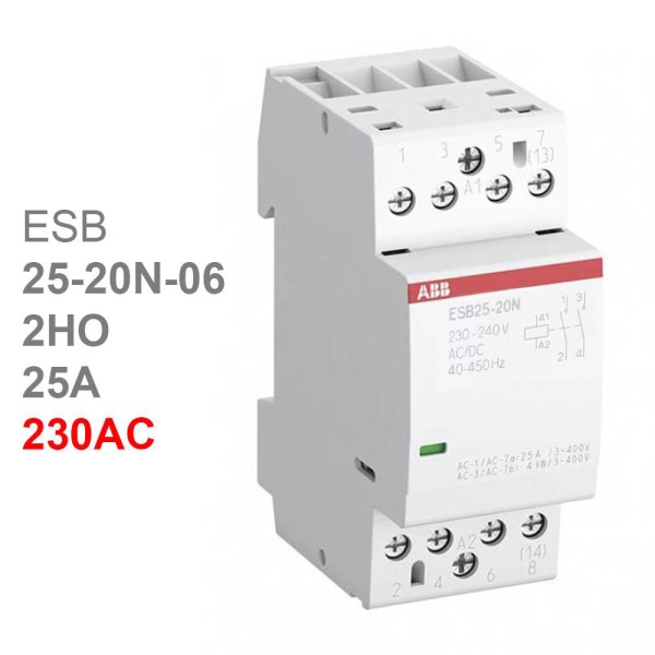 ABB Контактор ESB25-20N-06 модульный (25А АС-1, 2НО), катушка 230В AC/DC