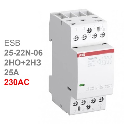 ABB Контактор ESB25-22N-06 модульный (25А АС-1, 2НО+2НЗ), катушка 230В AC/DC