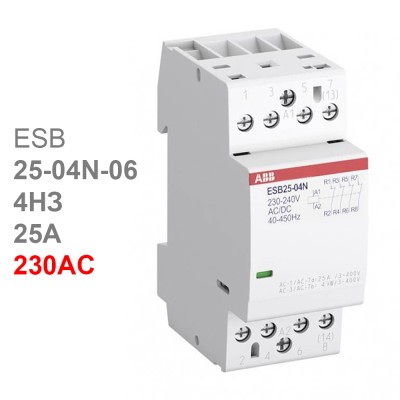 ABB Контактор ESB25-04N-06 модульный (25А АС-1, 4НЗ), катушка 230В AC/DC