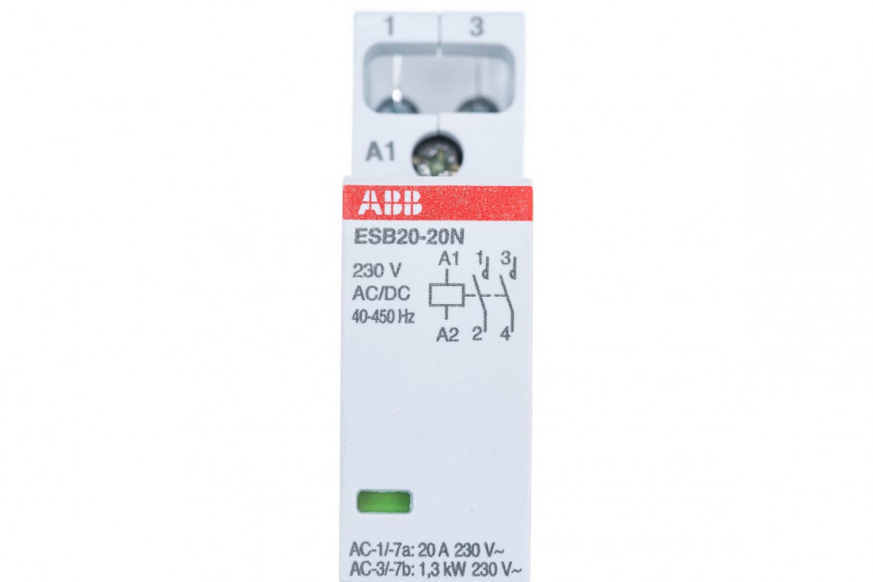 ABB Контактор ESB20-20N-06 модульный (20А АС-1, 2НО), катушка 230В AC ...