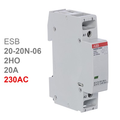 ABB Контактор ESB20-20N-06 модульный (20А АС-1, 2НО), катушка 230В AC/DC