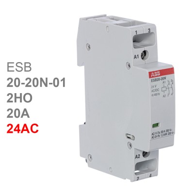 ABB Контактор ESB20-20N-01 модульный (20А АС-1, 2НО), катушка 24В AC/DC