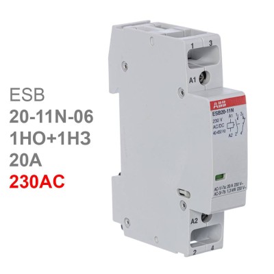 ABB Контактор ESB20-11N-06 модульный (20А АС-1, 1НО+1НЗ), катушка 230В AC/DC