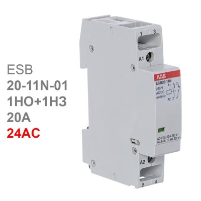 ABB Контактор ESB20-11N-01 модульный (20А АС-1, 1НО+1НЗ), катушка 24В AC/DC