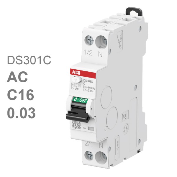 Дифавтомат ABB DS301C C16 AC30 1P+N (C) 16A 30mA тип AC