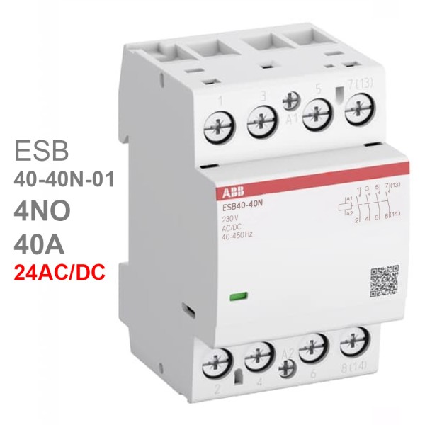 ABB Контактор ESB40-40N-01 модульный (40А АС-1, 4НО), катушка 24В AC/DC