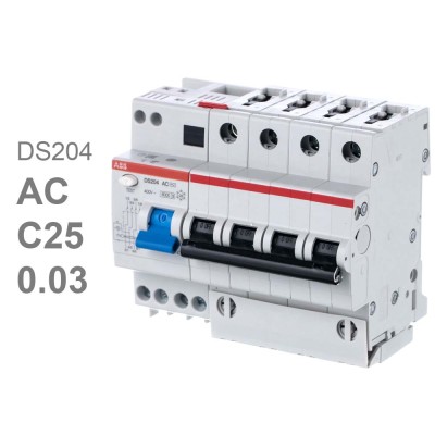 ABB DS204 C25 Диффавтомат 4P 25А 30mA 6kA (C) тип AC