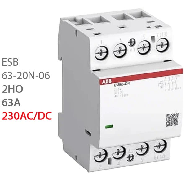 ABB Контактор ESB63-20N-06 модульный (63А АС-1, 2НО), катушка 230В AC/DC