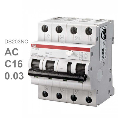 ABB DS203NC C16 Диффавтомат 3P 16А 30mA 6kA (C) тип AC