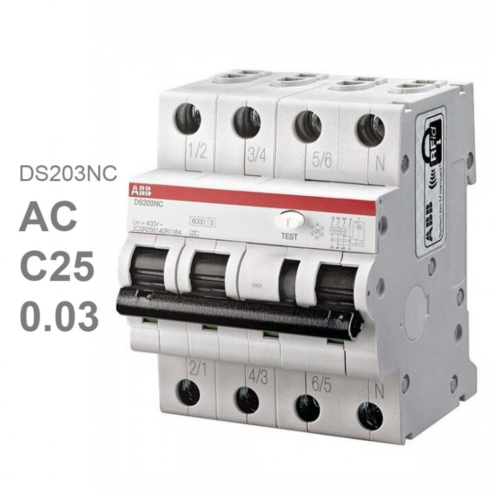 ABB DS203NC C25 Диффавтомат 3P 25А 30mA 6kA (C) тип AC 2CSR256040R1254