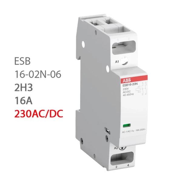 ABB Контактор ESB16-02N-06 Контактор модульный (16А АС-1, 2НЗ), катушка 230В AC/DC 