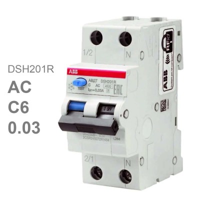 ABB DSH201R Диффавтомат 1P+N 6A 30mA (AC) хар. C