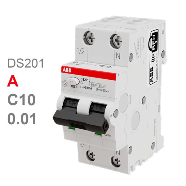 Дифавтомат ABB DS201 L C10 A10 (2П C 10A 10mA тип A)