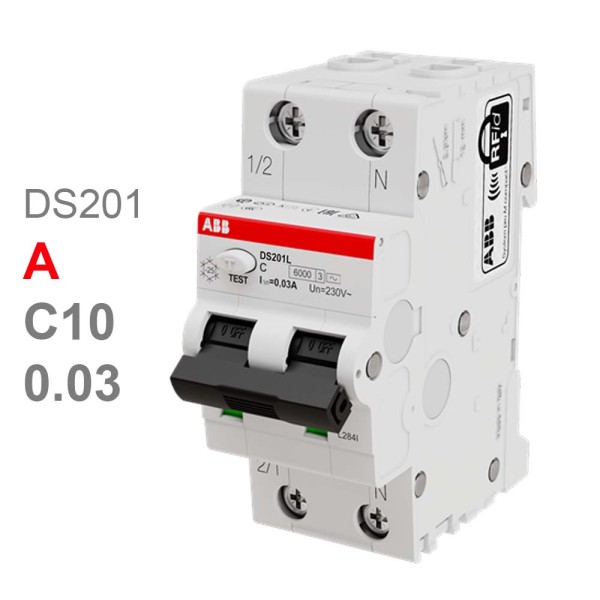 Дифавтомат ABB DS201 L C10 A30 (2П C 10A 30mA тип A)