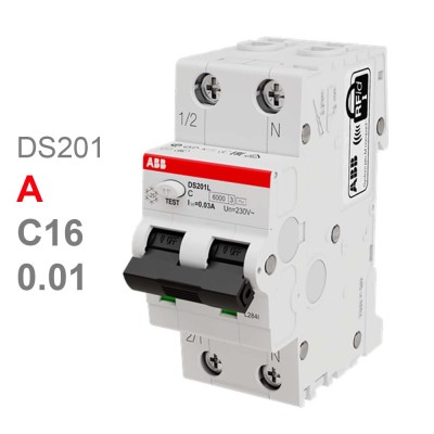 Дифавтомат ABB DS201 L C16 A10 (2П C 16A 10mA тип A)