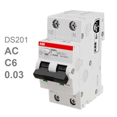 Дифавтомат ABB DS201 L C6 AC30 (2П C 6A 30mA тип AC)