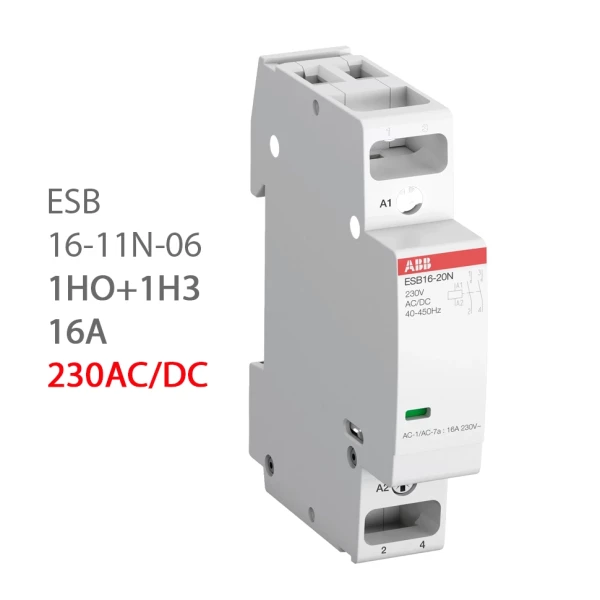 ABB Контактор ESB16-11N-06 Контактор модульный (16А АС-1, 1НО+1НЗ), катушка 230В AC/DC 