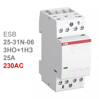 ABB Контактор ESB25-31N-06 модульный (25А АС-1, 3НО+1НЗ), катушка 230В AC/DC