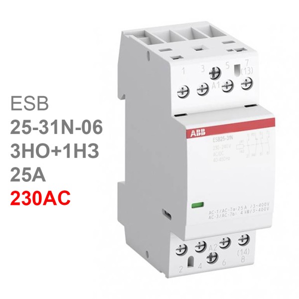 ABB Контактор ESB25-31N-06 модульный (25А АС-1, 3НО+1НЗ), катушка 230В AC/DC