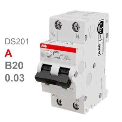 Дифавтомат ABB DS201 B20 A30 (2П B 20A 30mA тип A)