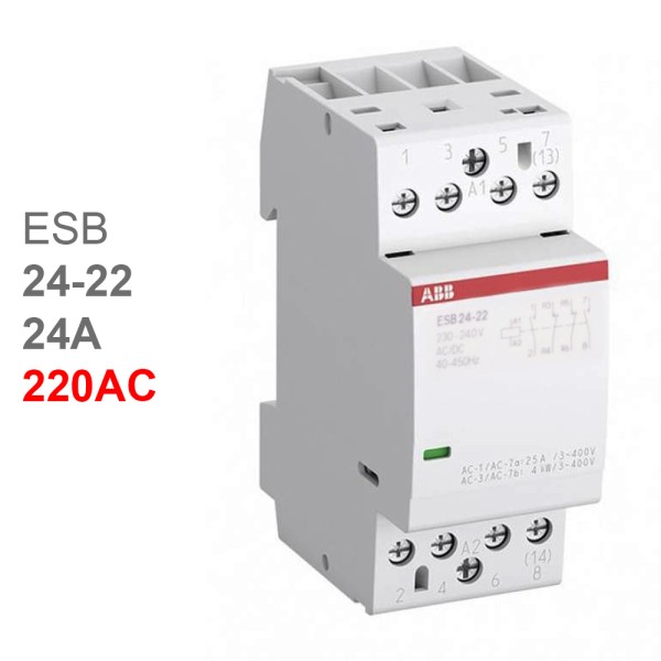 ABB Контактор ESB-24-22 модульный (24А АС1) 220В АС/DC